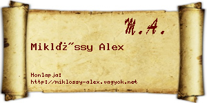 Miklóssy Alex névjegykártya